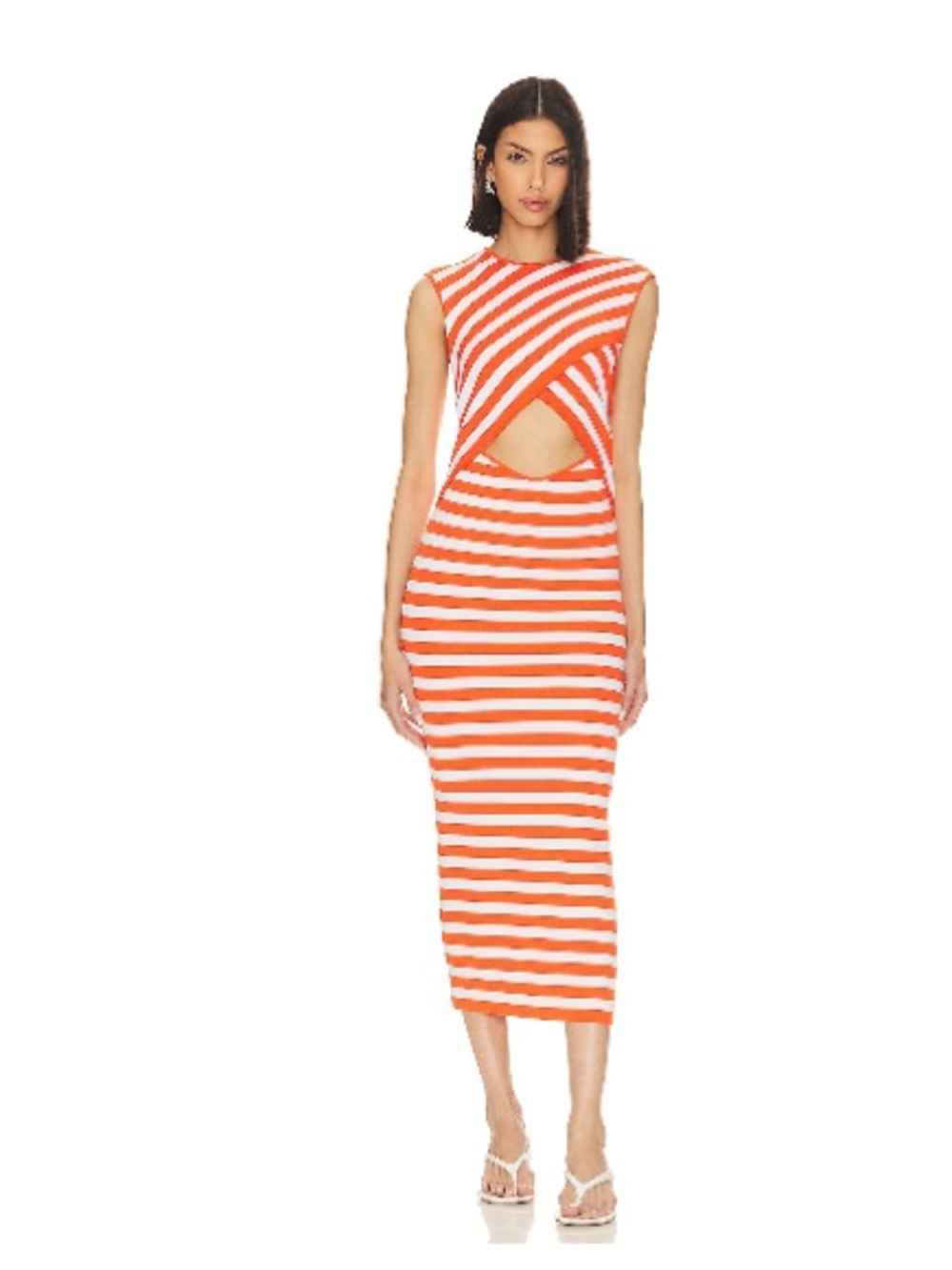 L'Academie Orange and White Striped Cutout Maxi Dress